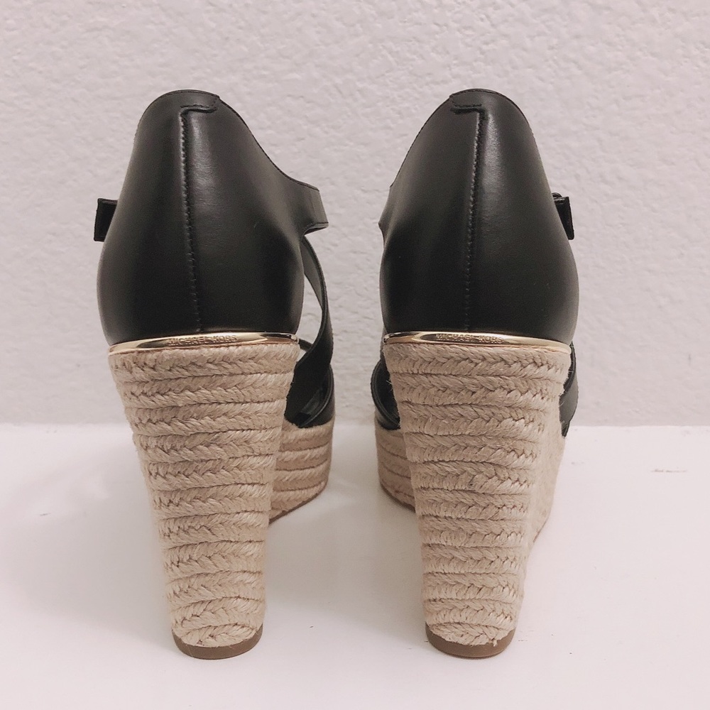 NEW Michael Kors Leather Wedge Sandals Espadrilles Black, Size 9.5 Retail $139 - Picture 5 of 13